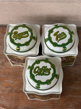 VTG tea, coffee, and sugar tins manufactured by MSR Imports in Hong Kong